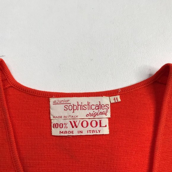 Vintage Retro 60s 70s 100% Wool Knit Wrap Button Women Tunic Dress Pocke Size 11 - Picture 5 of 8